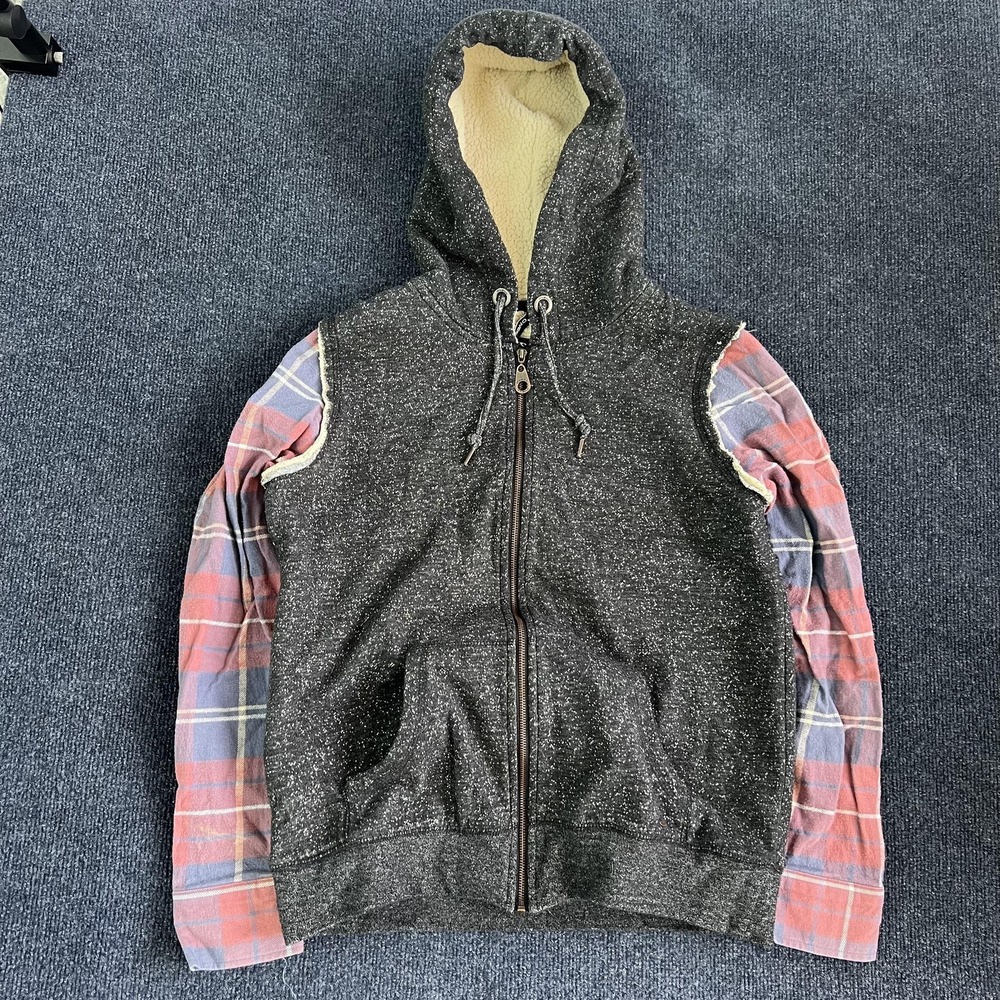 O'Neill Hoodie Mens Large Fleece Sherpa Lined Full Zip Plaid Flannel Sleeves